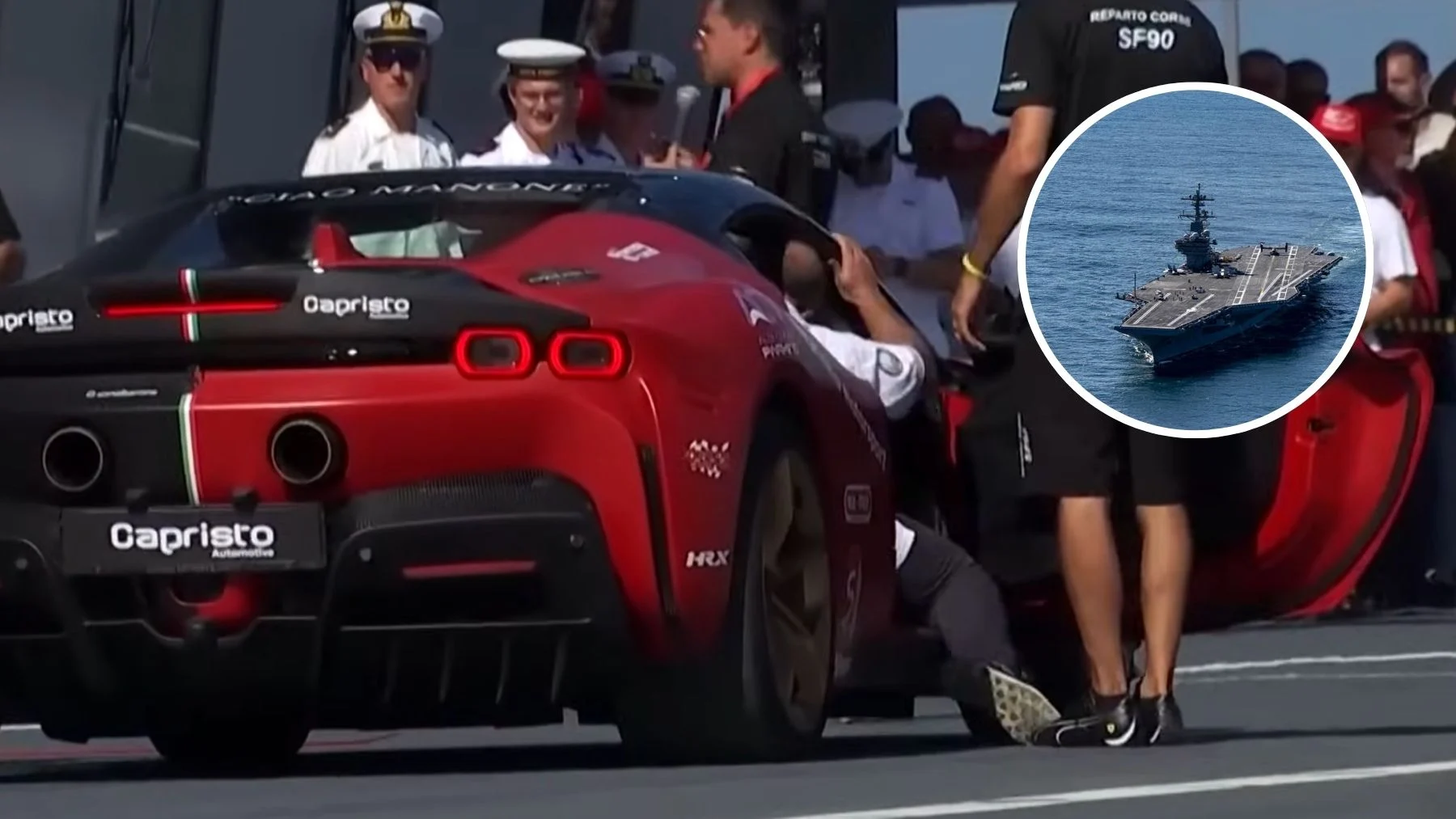 Ferrari stanovilo nový rychlostní rekord na palubě letadlové lodi, když dosáhlo rychlosti 164 km/h.