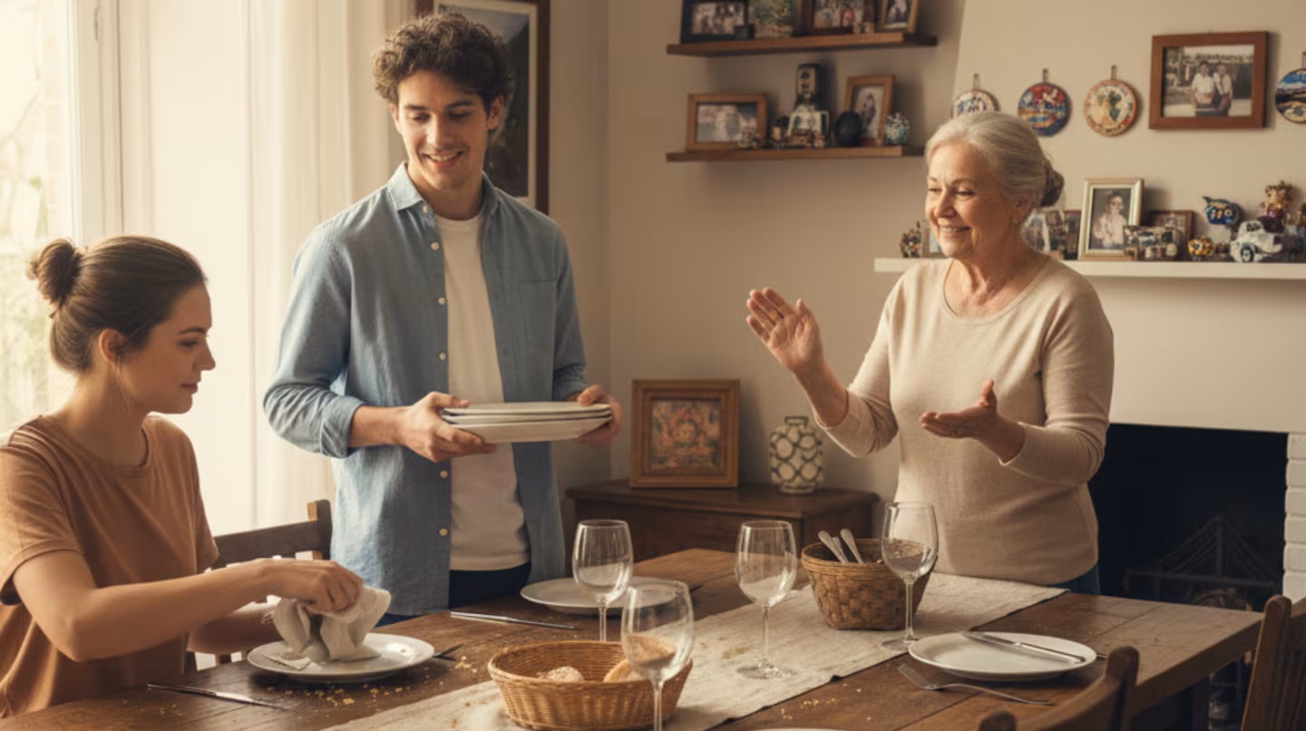 Co z psychologického hlediska znamená uklízet po jídle stůl v cizím domě?