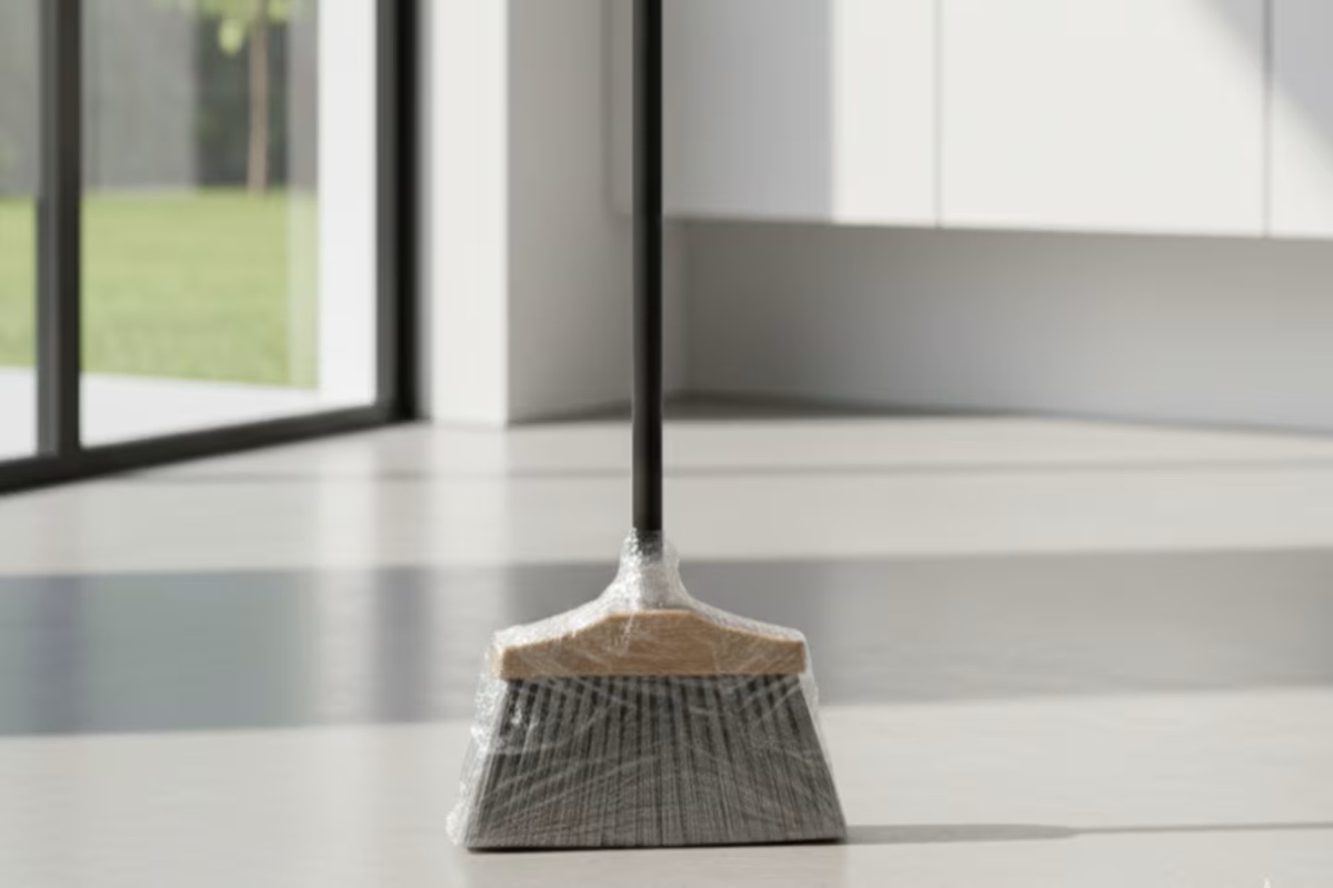 Nasazení potravinářské fólie na smeták: proč se to doporučuje při zametání a k čemu to slouží.