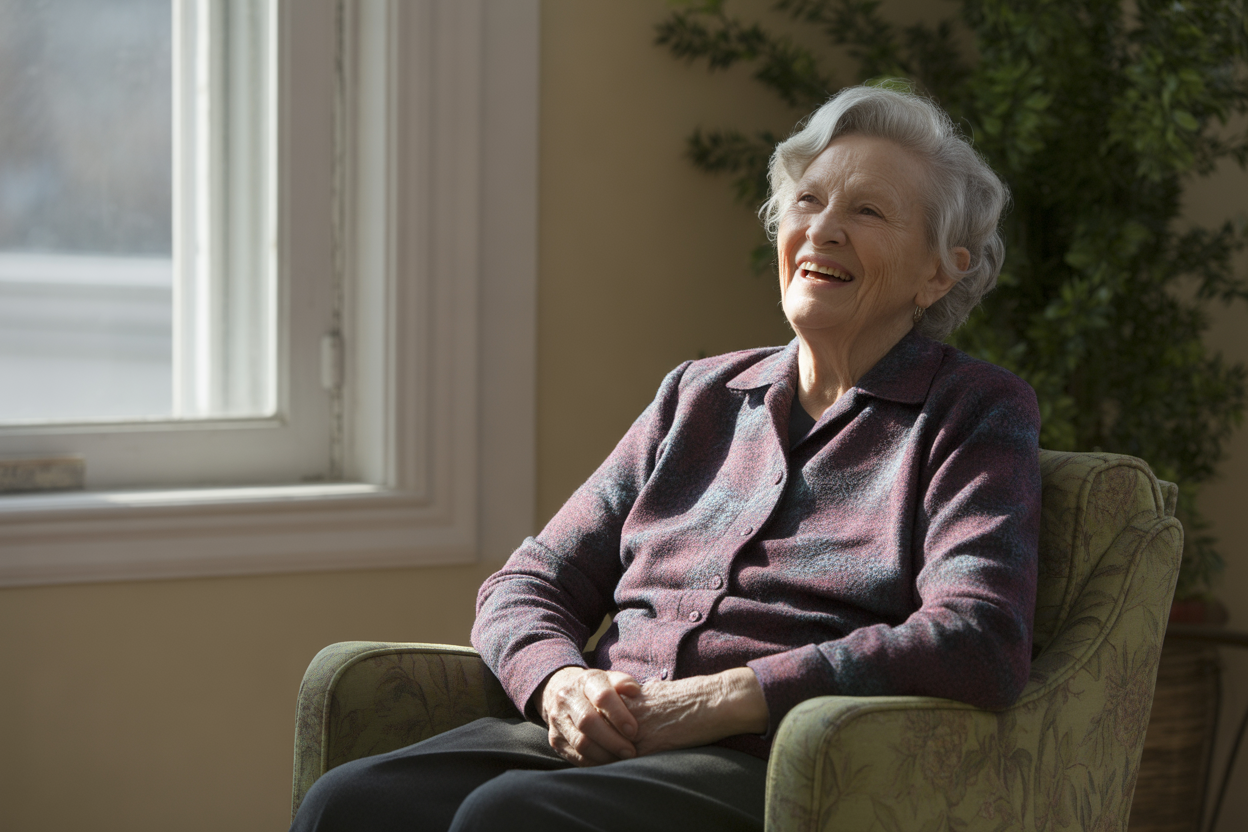 Idosa sentada perto da janela. Crédito: Freepik AI