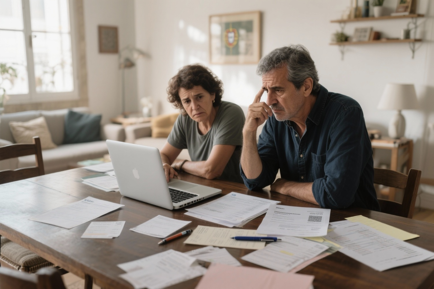Casal a tratar de papelada. Crédito: Freepik AI