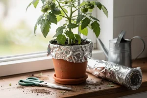 Hliníková fólie v květináči s rajčetem: k čemu slouží a jak ji použít