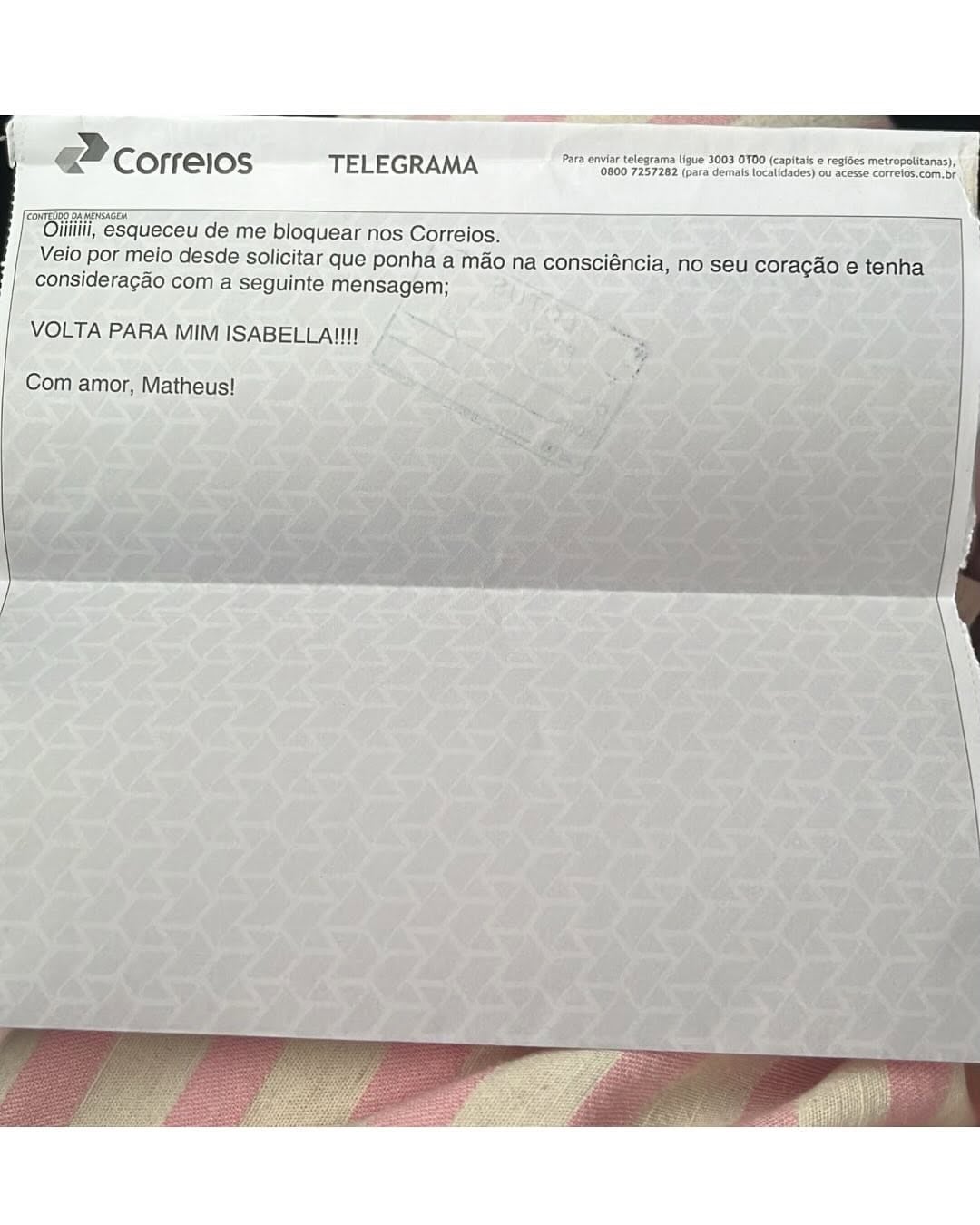 Homem envia telegrama para ex após ser bloqueado em redes sociais
