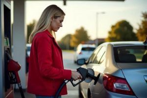 Mulher a abastecer. Crédito: Freepik AI