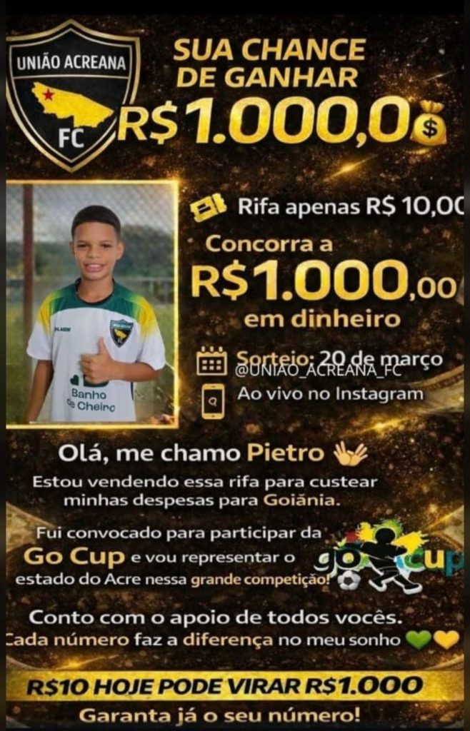 Jovem atleta de Sena promove rifa para representar o estado na Go Cup