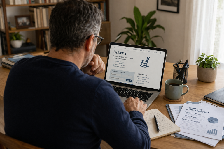 Homem a informar-se sobre a reforma. Crédito: Foto AI