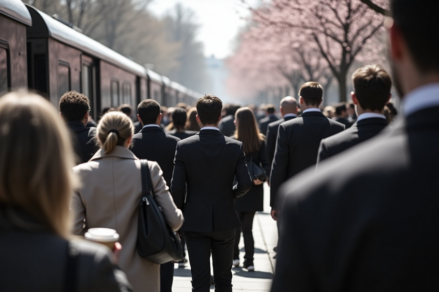 Pessoas a ir trabalhar. Crédito Freepik AI