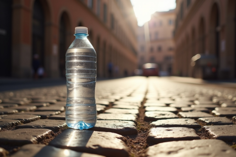 Garrafa de água no chão. Crédito: Freepik AI