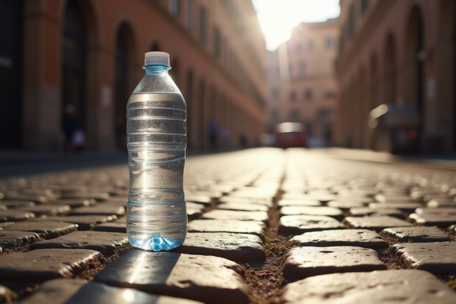 Garrafa de água no chão. Crédito: Freepik AI