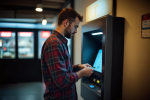 Homem a utilizar o Multibanco. Crédito: Freepik AI