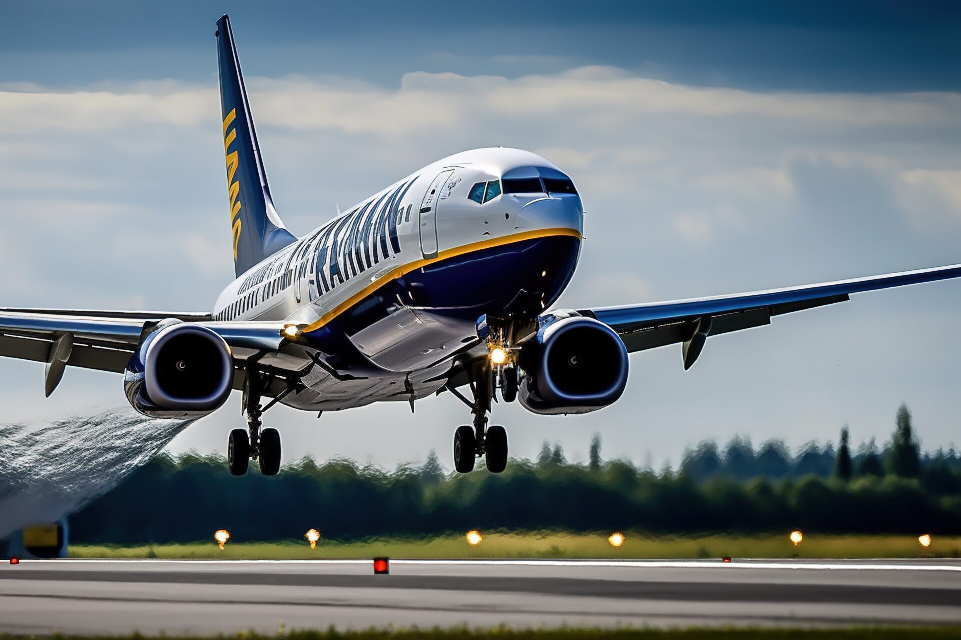 Avião da Ryanair a levantar voo. Crédito: Freepik AI
