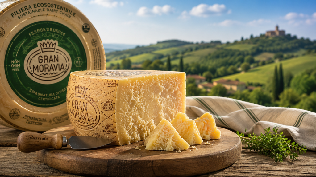 Sýr Gran Moravia vyráběný v Litovli, který získává oblibu mezi italskými zákazníky.